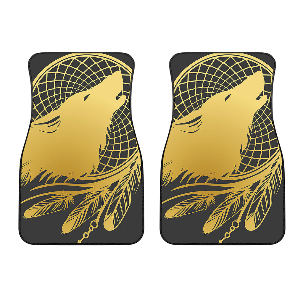 Golden Bohemian Howling Wolf Print Front Car Floor Mats