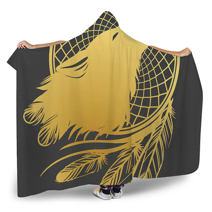 Golden Bohemian Howling Wolf Print Hooded Blanket