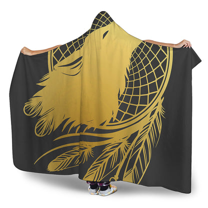Golden Bohemian Howling Wolf Print Hooded Blanket