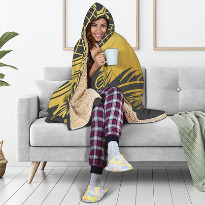 Golden Bohemian Howling Wolf Print Hooded Blanket