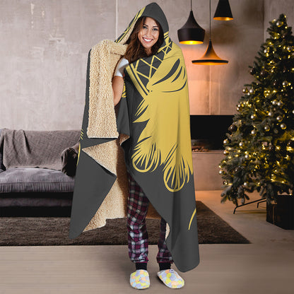Golden Bohemian Howling Wolf Print Hooded Blanket