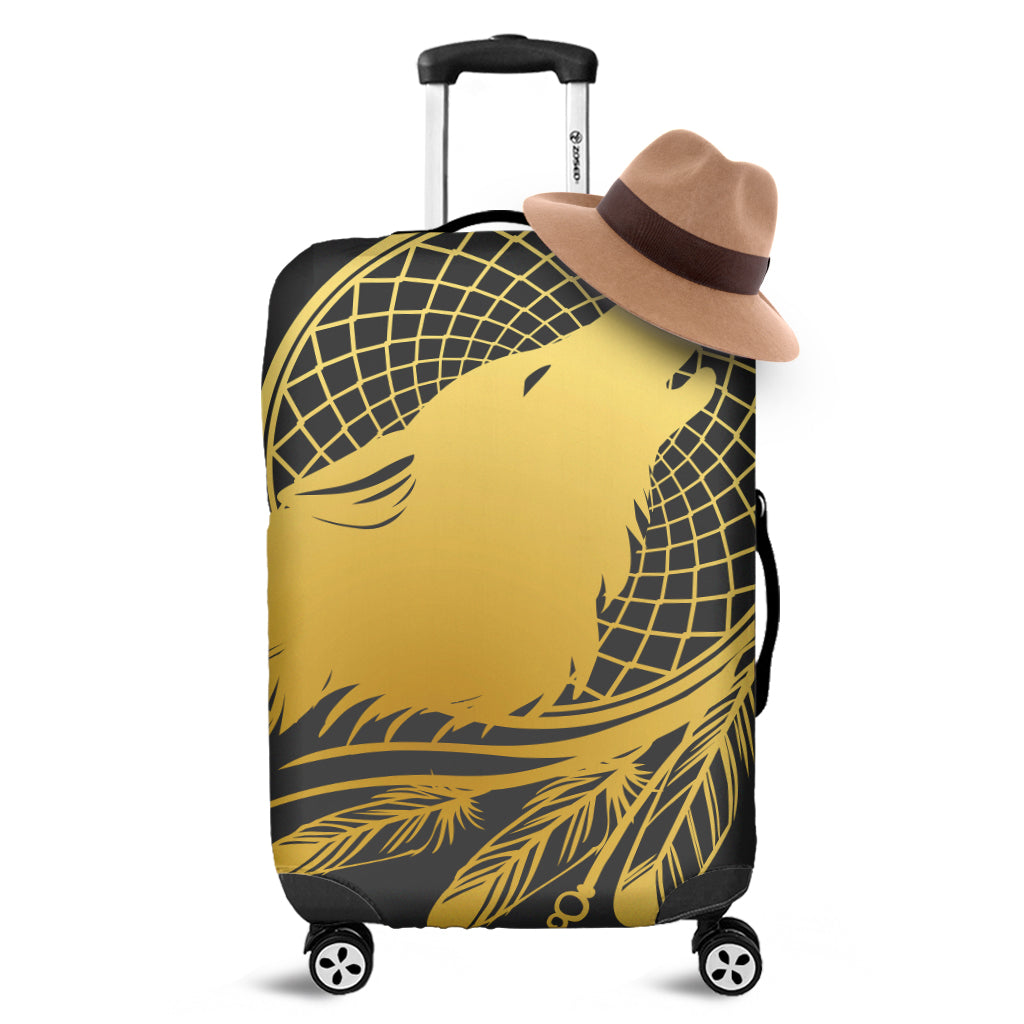 Golden Bohemian Howling Wolf Print Luggage Cover