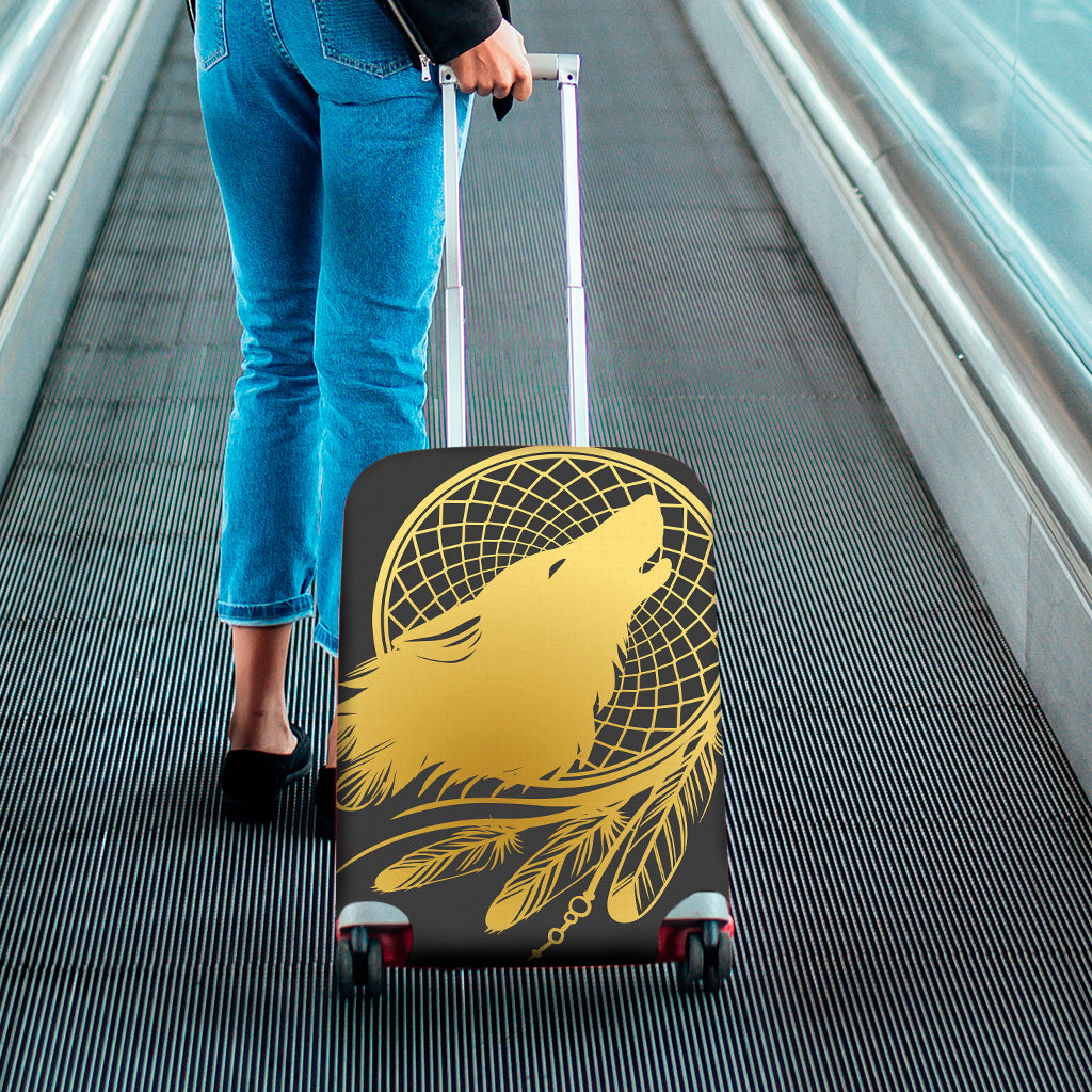 Golden Bohemian Howling Wolf Print Luggage Cover