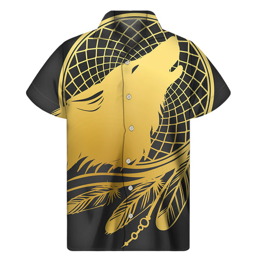 Golden Bohemian Howling Wolf Print Men's Short Sleeve Shirt