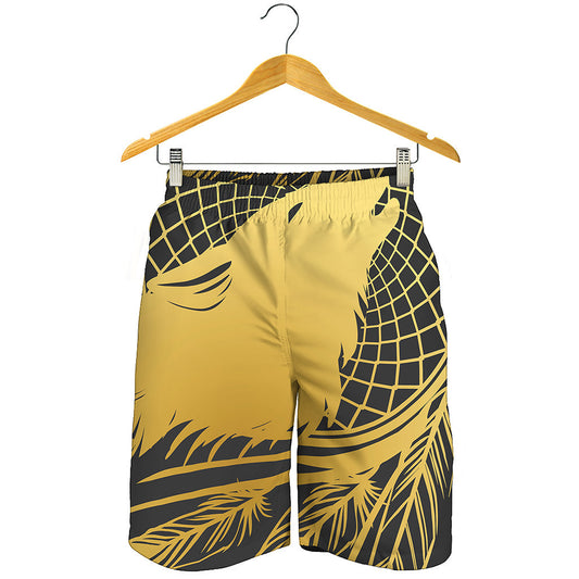 Golden Bohemian Howling Wolf Print Men's Shorts