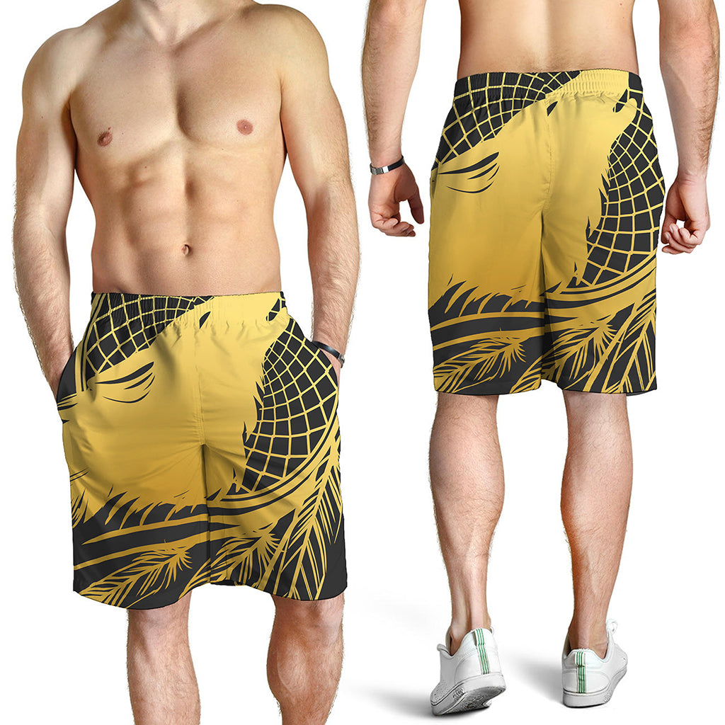 Golden Bohemian Howling Wolf Print Men's Shorts