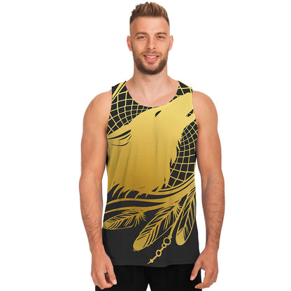 Golden Bohemian Howling Wolf Print Men's Tank Top