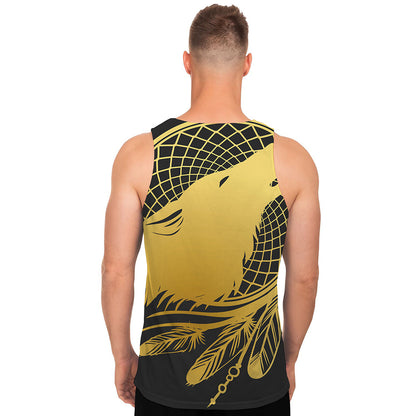 Golden Bohemian Howling Wolf Print Men's Tank Top