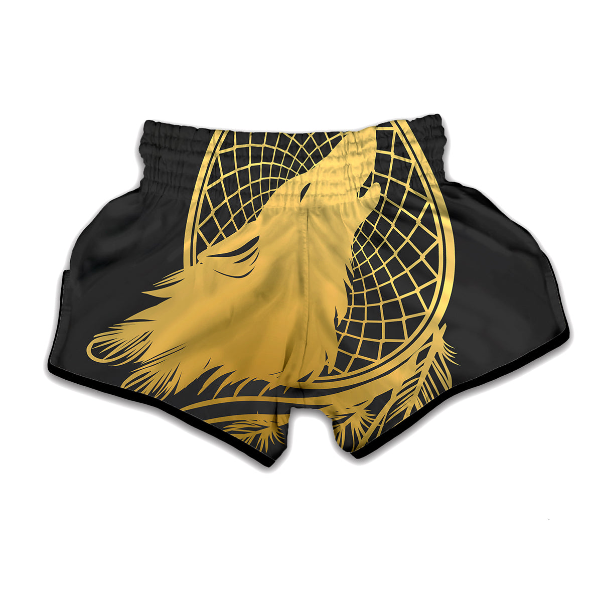 Golden Bohemian Howling Wolf Print Muay Thai Boxing Shorts