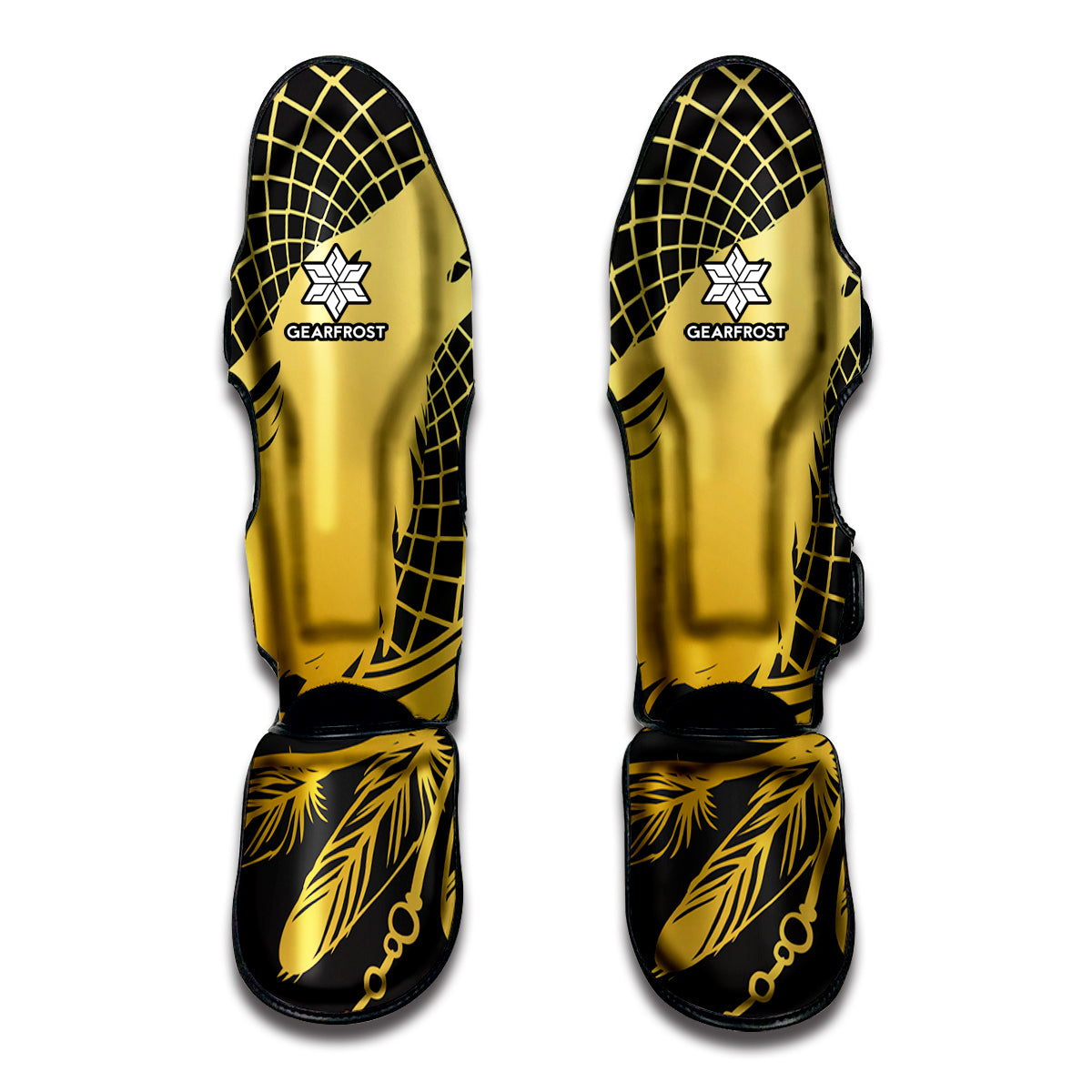 Golden Bohemian Howling Wolf Print Muay Thai Shin Guard