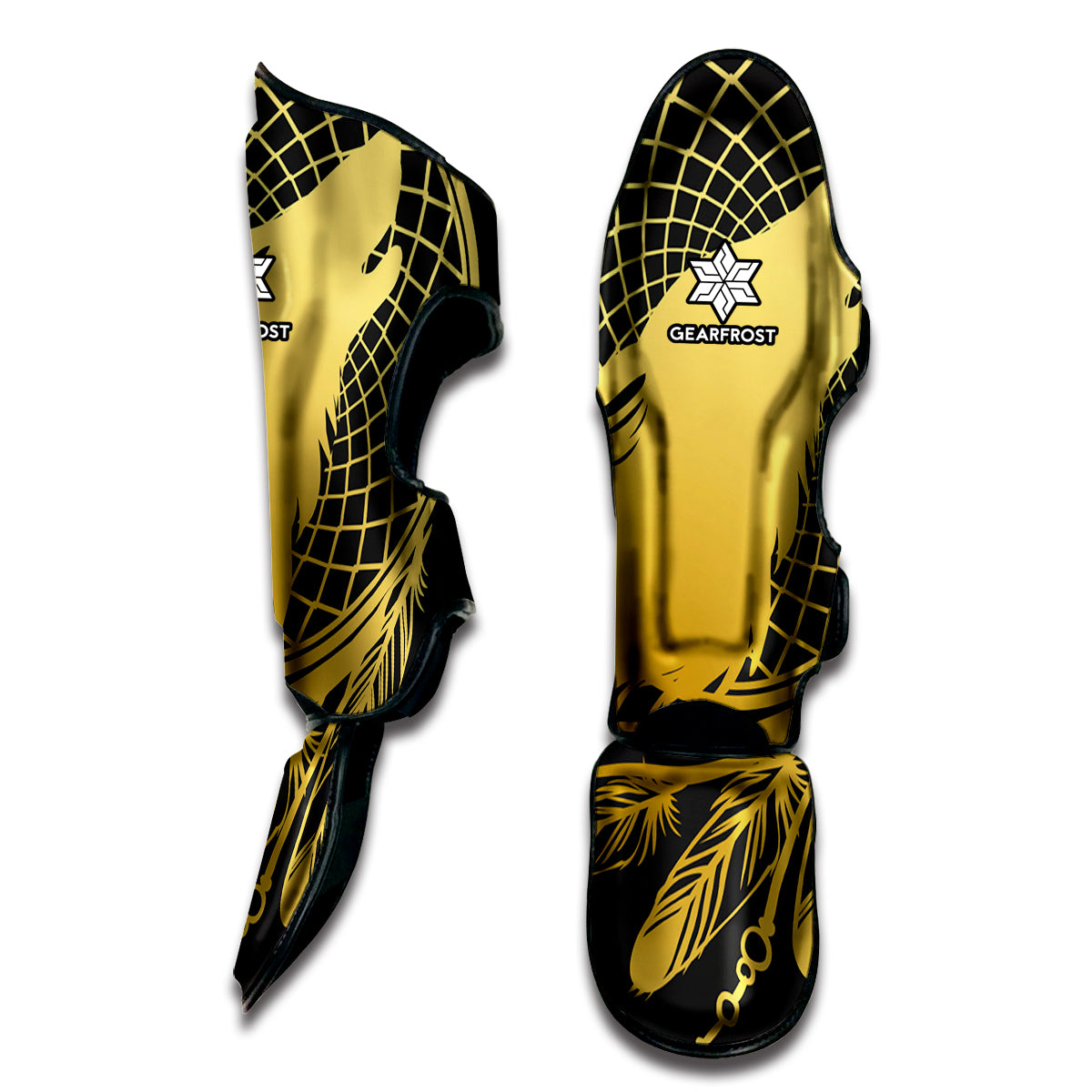 Golden Bohemian Howling Wolf Print Muay Thai Shin Guard