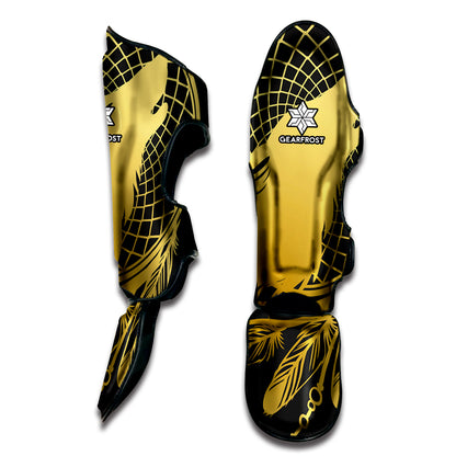Golden Bohemian Howling Wolf Print Muay Thai Shin Guard