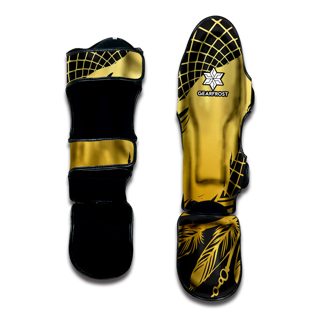 Golden Bohemian Howling Wolf Print Muay Thai Shin Guard