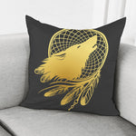 Golden Bohemian Howling Wolf Print Pillow Cover