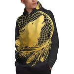 Golden Bohemian Howling Wolf Print Pullover Hoodie