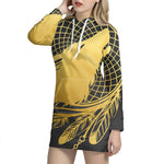 Golden Bohemian Howling Wolf Print Pullover Hoodie Dress