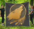 Golden Bohemian Howling Wolf Print Quilt