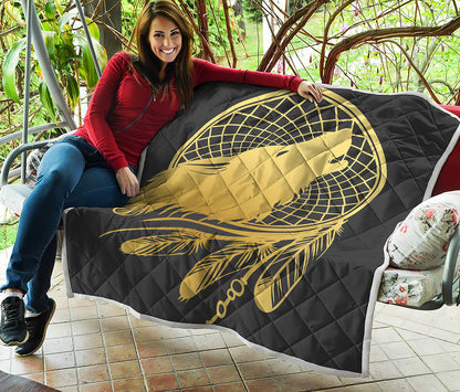 Golden Bohemian Howling Wolf Print Quilt