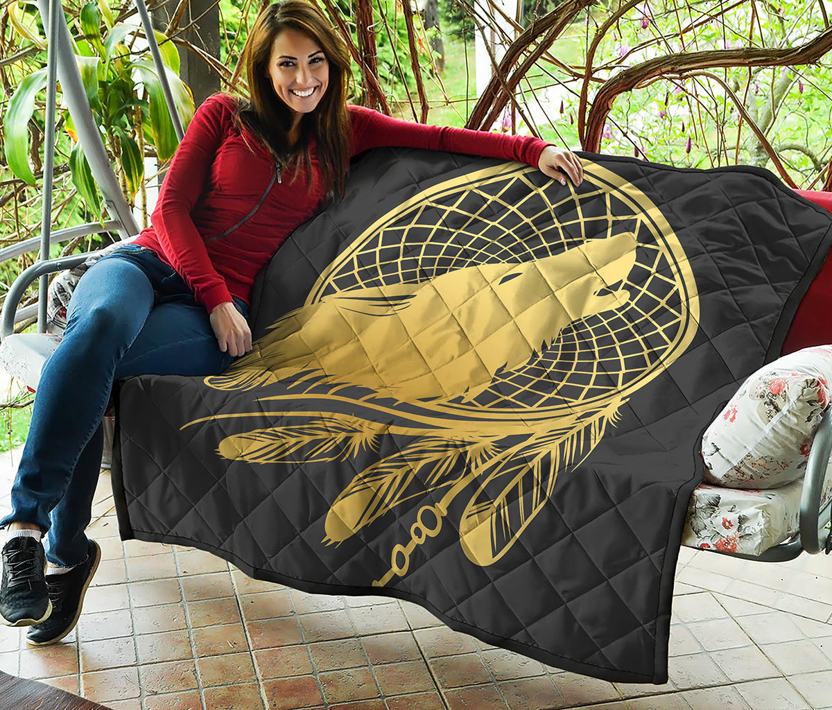 Golden Bohemian Howling Wolf Print Quilt