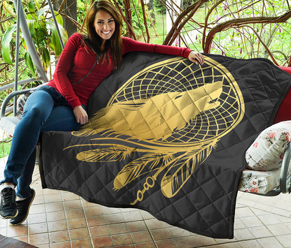 Golden Bohemian Howling Wolf Print Quilt