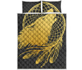 Golden Bohemian Howling Wolf Print Quilt Bed Set