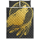Golden Bohemian Howling Wolf Print Quilt Bed Set