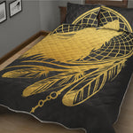 Golden Bohemian Howling Wolf Print Quilt Bed Set