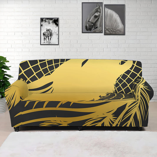 Golden Bohemian Howling Wolf Print Sofa Cover