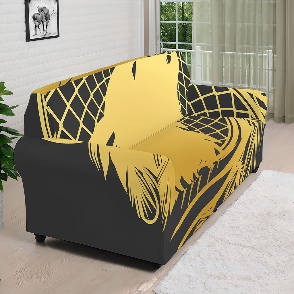 Golden Bohemian Howling Wolf Print Sofa Cover