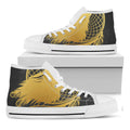 Golden Bohemian Howling Wolf Print White High Top Sneakers