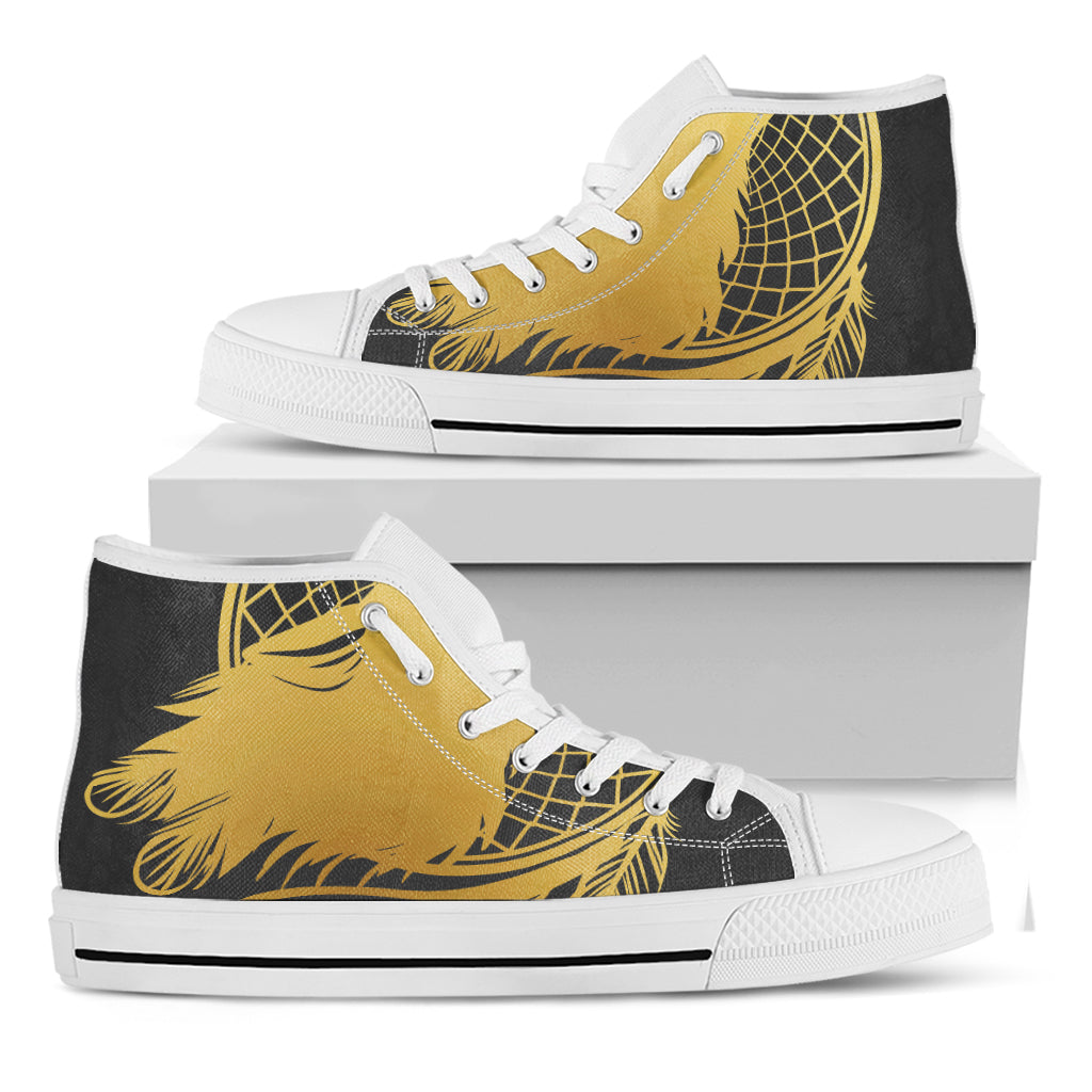 Golden Bohemian Howling Wolf Print White High Top Shoes