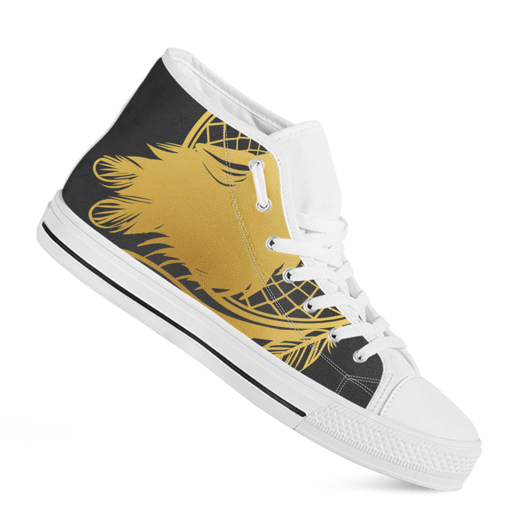 Golden Bohemian Howling Wolf Print White High Top Shoes