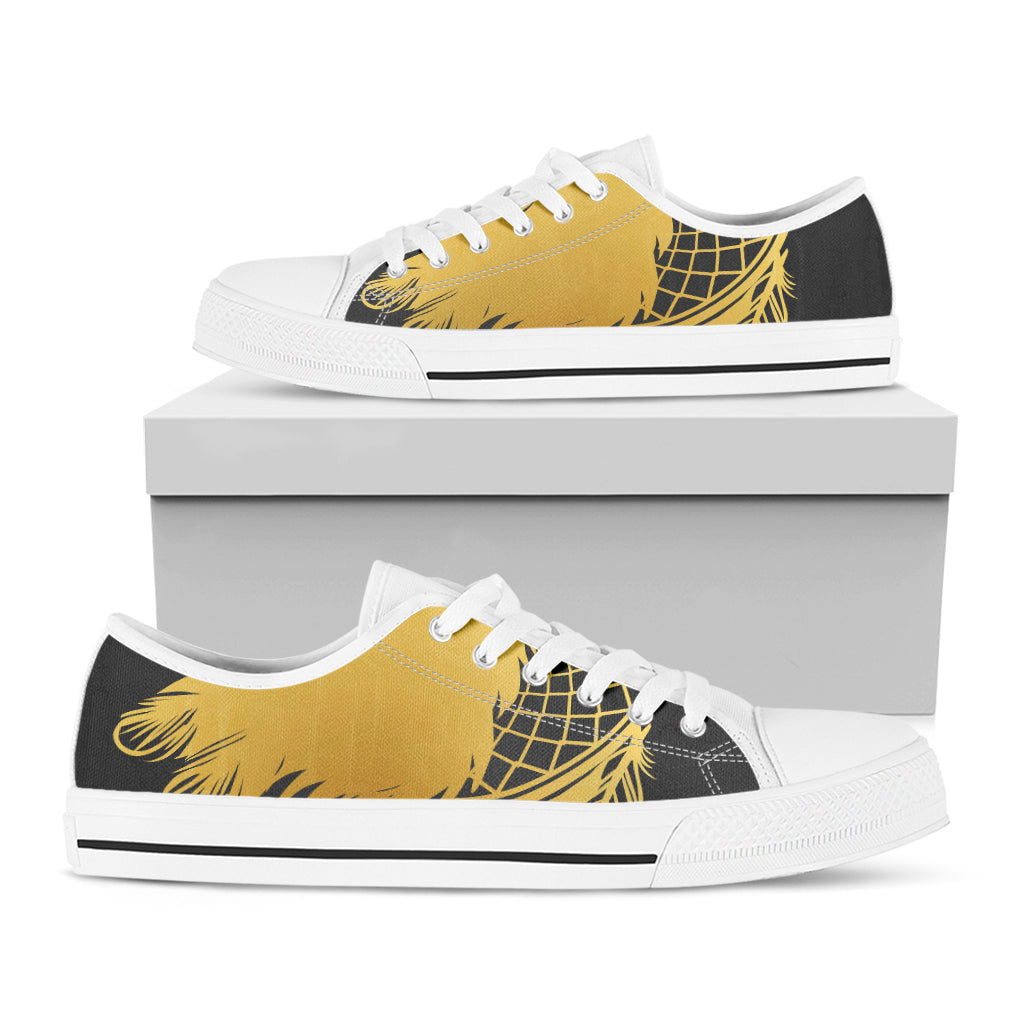Golden Bohemian Howling Wolf Print White Low Top Shoes