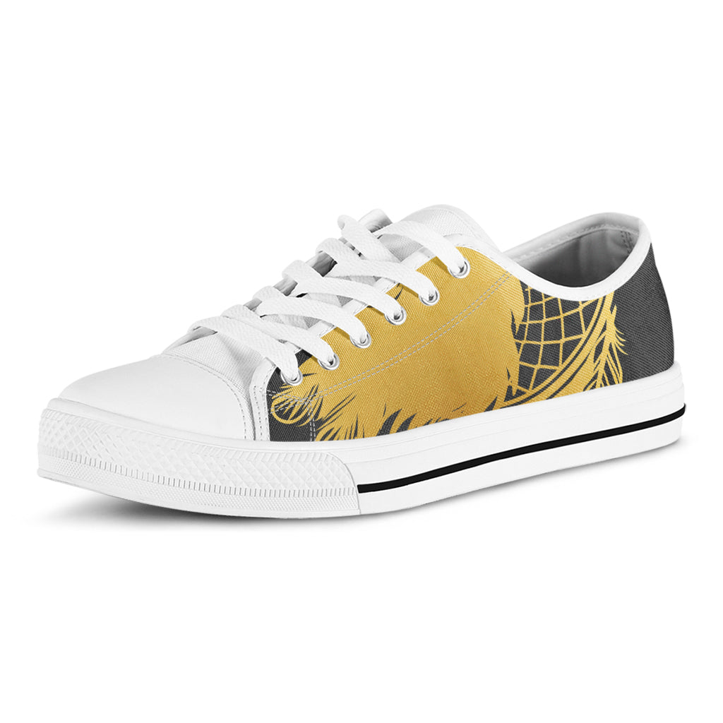 Golden Bohemian Howling Wolf Print White Low Top Shoes