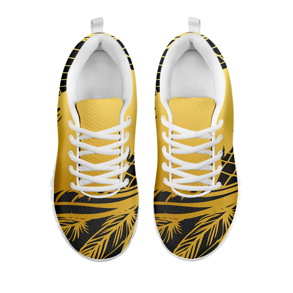 Golden Bohemian Howling Wolf Print White Sneakers