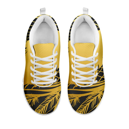 Golden Bohemian Howling Wolf Print White Sneakers
