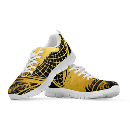 Golden Bohemian Howling Wolf Print White Sneakers