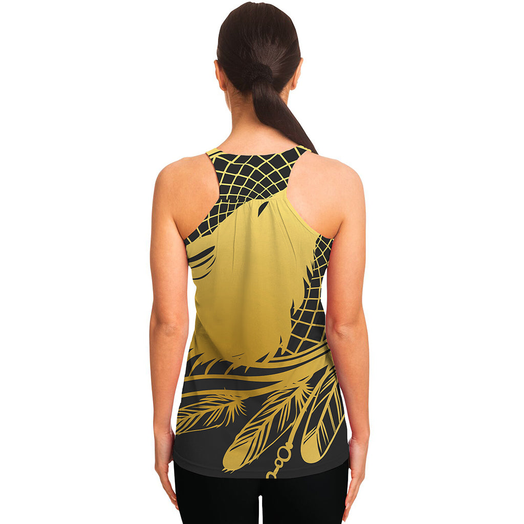 Golden Bohemian Howling Wolf Print Women's Racerback Tank Top