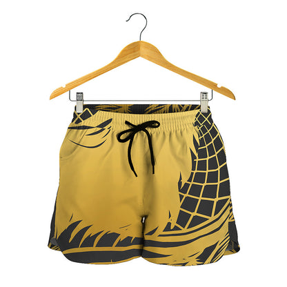 Golden Bohemian Howling Wolf Print Women's Shorts