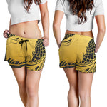 Golden Bohemian Howling Wolf Print Women's Shorts