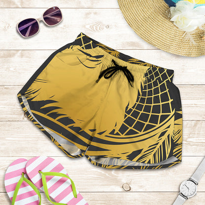 Golden Bohemian Howling Wolf Print Women's Shorts