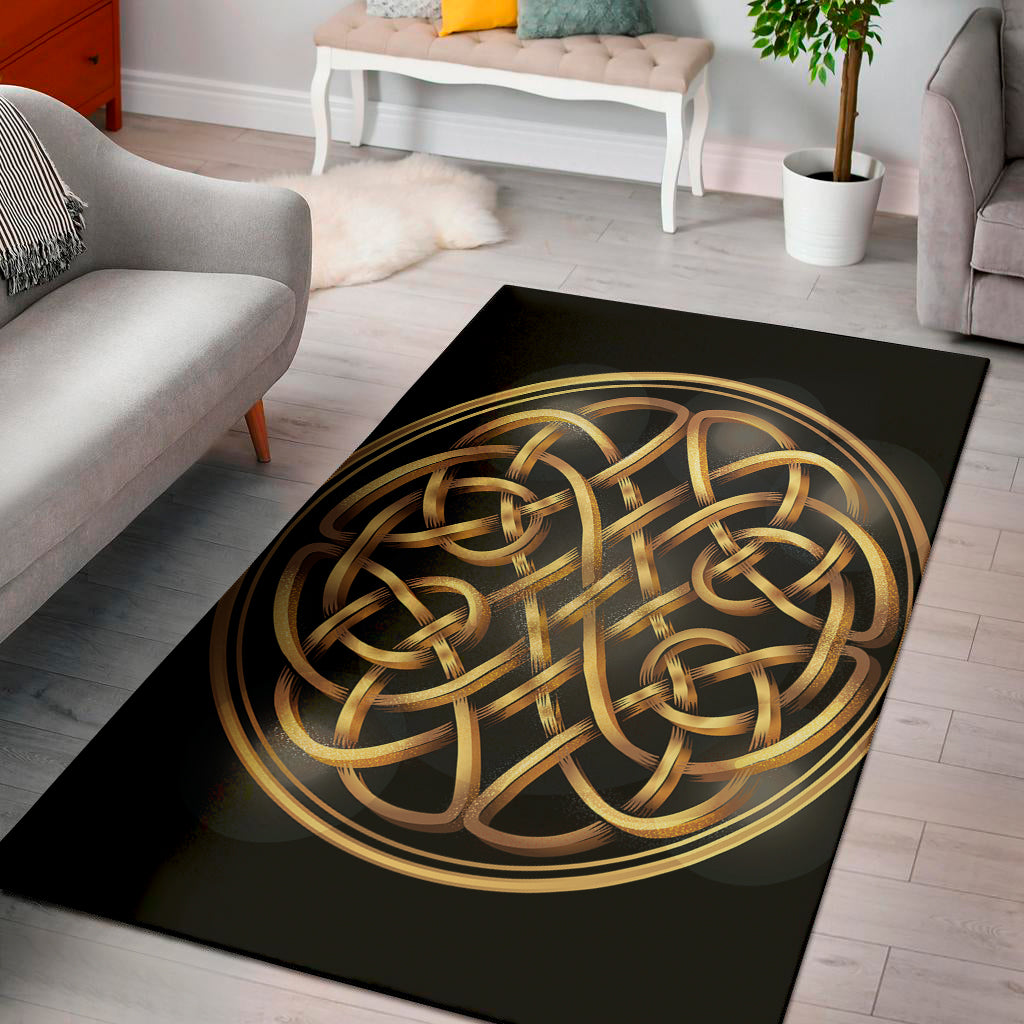 Golden Celtic Knot Print Area Rug