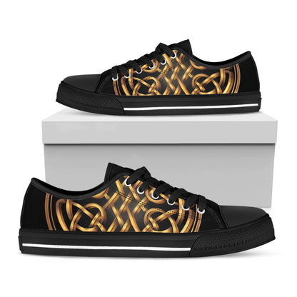 Golden Celtic Knot Print Black Low Top Shoes 