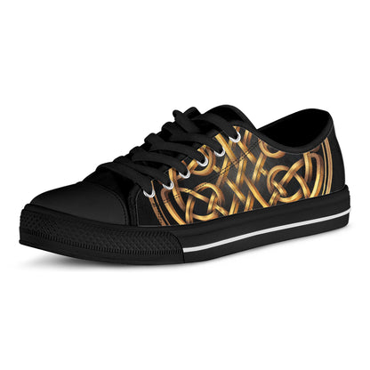 Golden Celtic Knot Print Black Low Top Shoes 