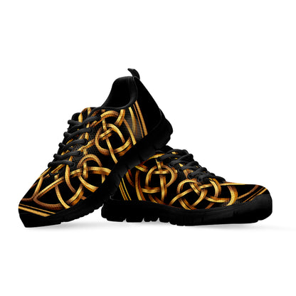 Golden Celtic Knot Print Black Sneakers