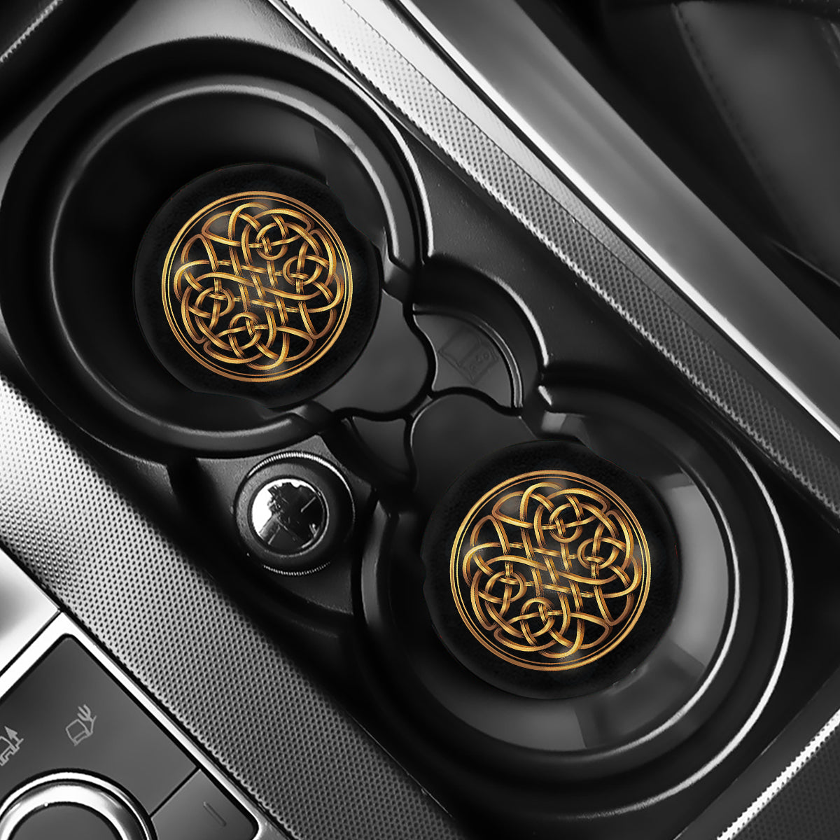 Golden Celtic Knot Print Car Coasters