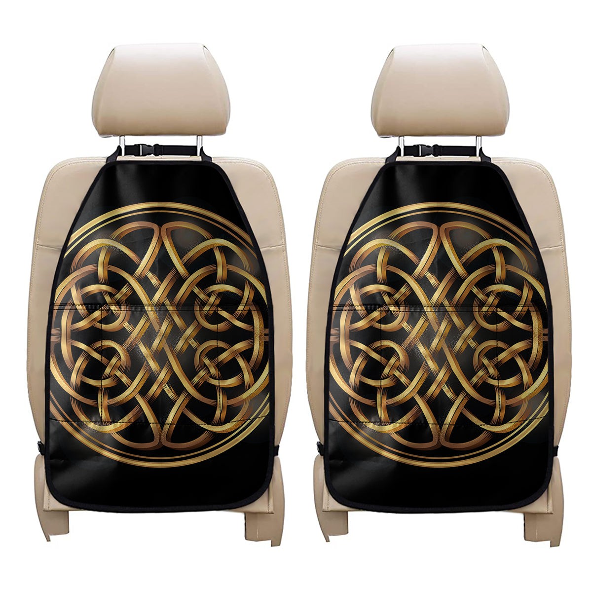 Golden Celtic Knot Print Car Seat Organizers
