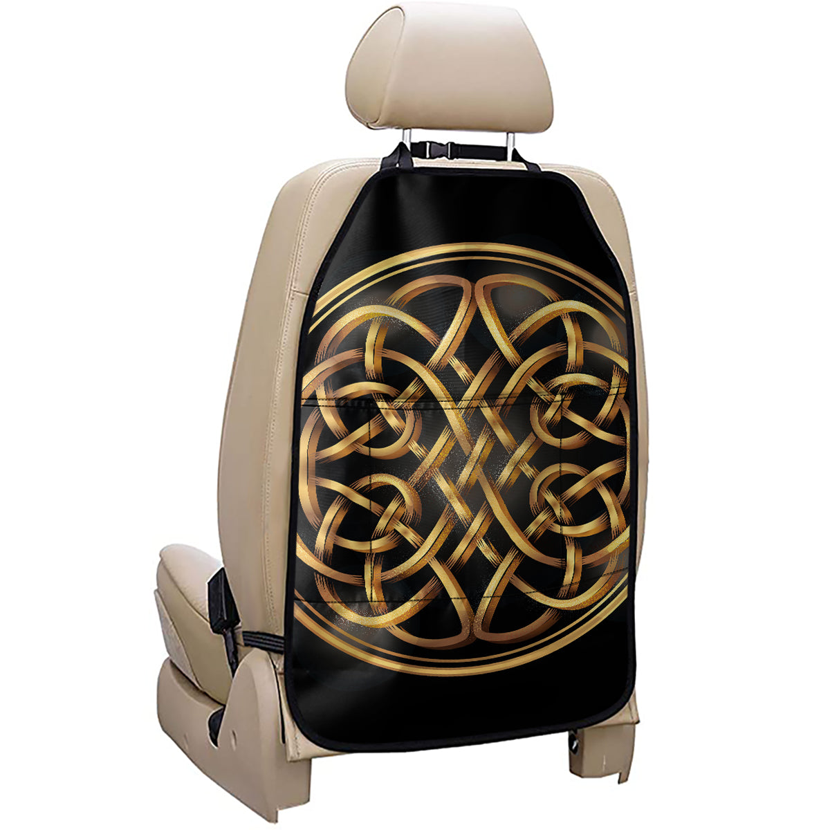 Golden Celtic Knot Print Car Seat Organizers