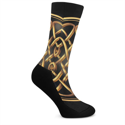 Golden Celtic Knot Print Crew Socks