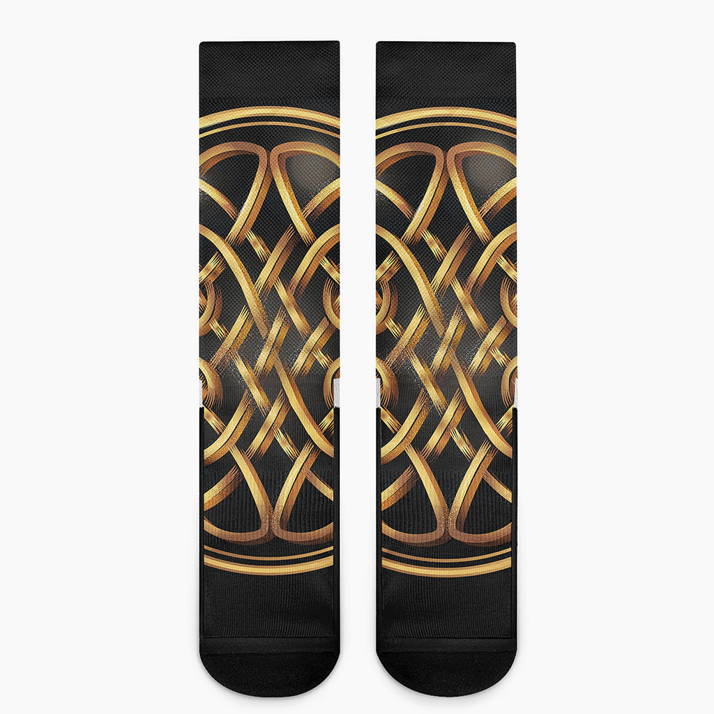 Golden Celtic Knot Print Crew Socks